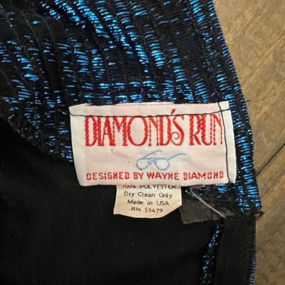 Vintage Diamond’s Run Black & Blue Metallic Lame Peplum Dress - Picture 5 of 7
